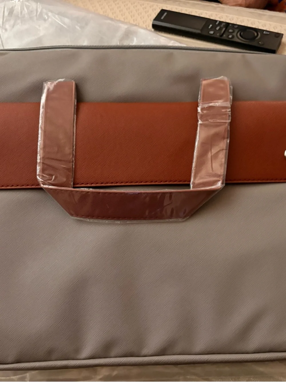 Two-Tone Grey and Brown Briefcase Bag